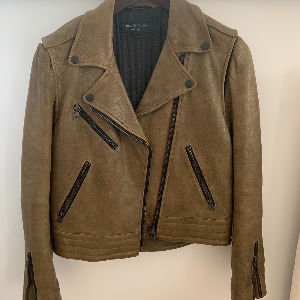 Rag & Bone Bowery Olive leather Moto jacket size 4